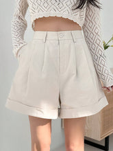 Dazy Designer Ladies' Tailored White Shorts With Flipped Hem Detail